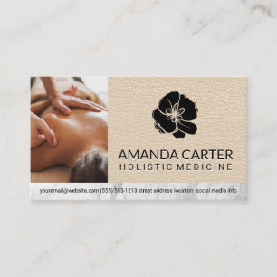 Massagetherapeut sessie   leer   Bloemenpictogram Visitekaartje