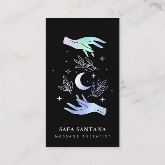Massagetherapeut Spa Healing Hands Holographic Visitekaartje (Voorkant)