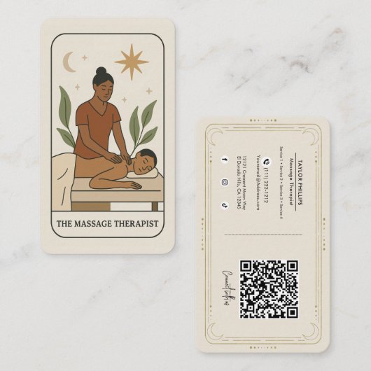 Massagetherapeut Tarot Sociale Media QR Visitekaartje (Voorkant / Achterkant)