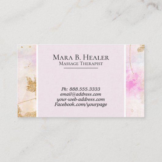** Massagetherapeut Trendy Grunge Gold Pink Visitekaartje (Achterkant)