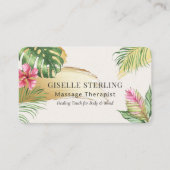 Massagetherapeut Tropisch Goudgeborsteld Waterverf Visitekaartje (Voorkant)