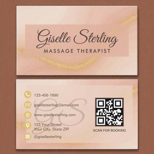 Massagetherapeut Waterverf Gold Monogram QR-code Visitekaartje