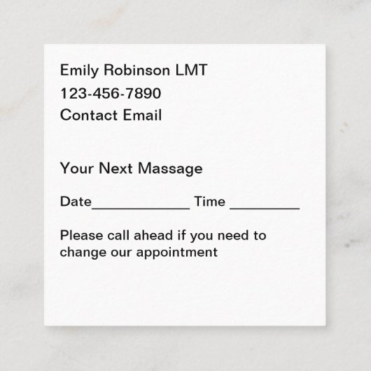 Massagetherapeut Zen Afspraakkaarten Vierkante Visitekaartje (Achterkant)