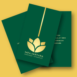 Massagetherapeutus Gouden Lotus Smaragdgroen Visitekaartje