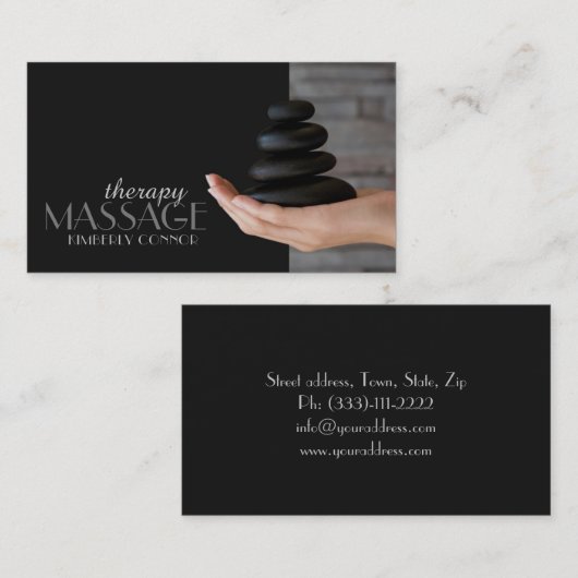 Massagetherapie Black Healing Stones Visitekaartje (Voorkant / Achterkant)