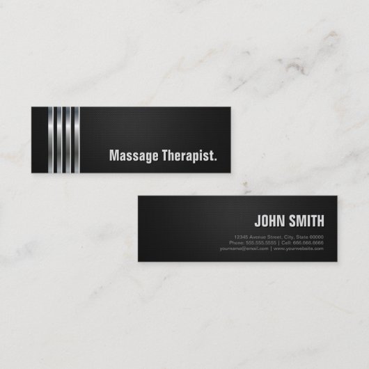 Massagetherapie - Black Silver Stripes Mini Visitekaartje (Voorkant / Achterkant)