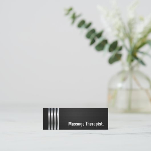 Massagetherapie - Black Silver Stripes Mini Visitekaartje (Staand voorkant)