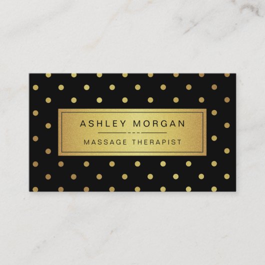 Massagetherapie - Black White Gold Stippen Visitekaartje (Voorkant)