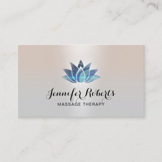 Massagetherapie Blauwe Lotus Moderne Zilveren Salo Visitekaartje (Voorkant)