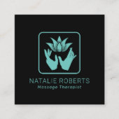 Massagetherapie - Blauwgroen hellinghanden en Lotu Vierkante Visitekaartje (Voorkant)