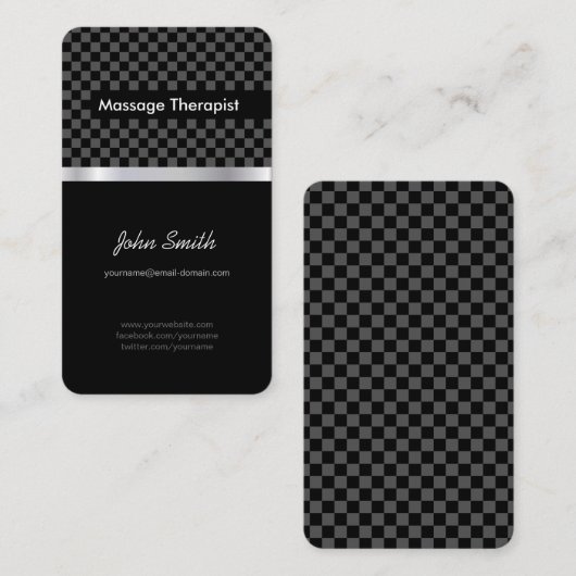 Massagetherapie - Elegant Black Checkered Visitekaartje (Voorkant / Achterkant)
