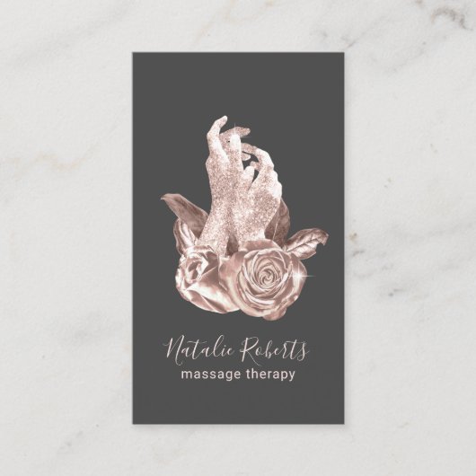 Massagetherapie Elegant Roos Gouden Handen & Bloem Visitekaartje (Voorkant)