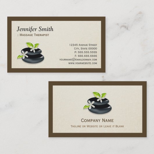 Massagetherapie - Elegant Spa Zen Stones Logo Visitekaartje (Voorkant / Achterkant)