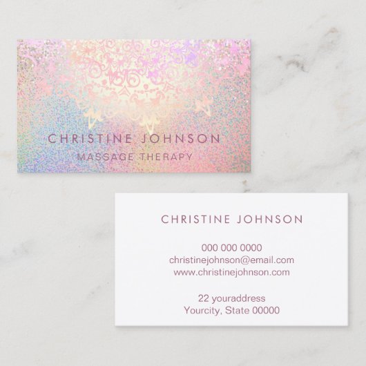 Massagetherapie faux kleurrijke glitter decor visitekaartje (Voorkant / Achterkant)