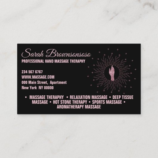 Massagetherapie Glitter Script Helende Handen Visitekaartje (Achterkant)