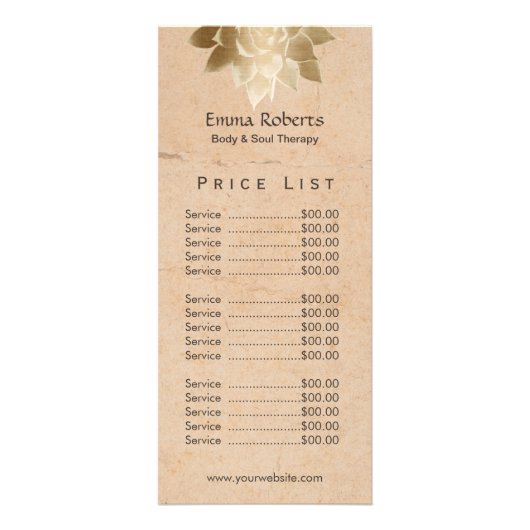  massagetherapie Gold Lotus Price List Reclamekaart (Voorkant)