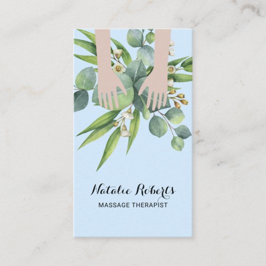 Massagetherapie Handen botanische blauwe spa Visitekaartje (Voorkant)