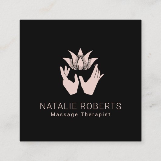 Massagetherapie Handen en Lotus Flower Spa Vierkante Visitekaartje (Voorkant)