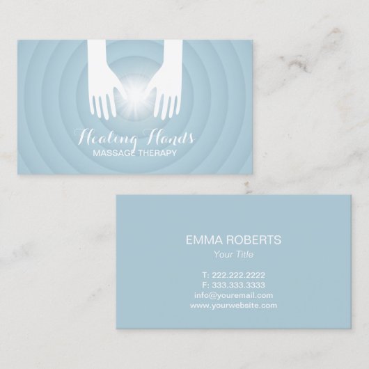 Massagetherapie Handen Licht Blauwe Spa Visitekaartje (Voorkant / Achterkant)