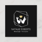 Massagetherapie - Handen met gouden hartslag Geome Vierkante Visitekaartje (Voorkant)