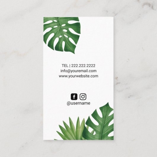 Massagetherapie Handen Tropische bladeren Spa Visitekaartje (Achterkant)