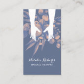 Massagetherapie Hands Blue Pink Greenery Visitekaartje (Voorkant)