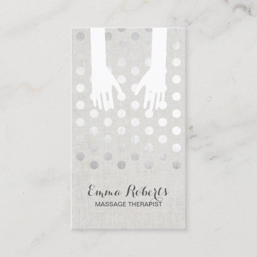 Massagetherapie Hands Silver Stippen Linen Visitekaartje (Voorkant)