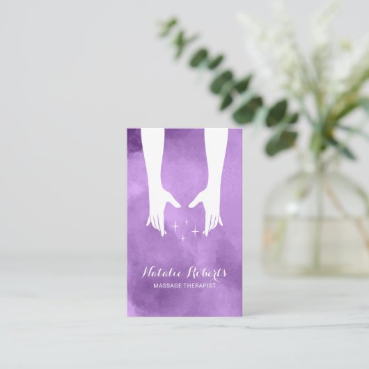 Massagetherapie Hands Spa Elegant Paars Visitekaartje (Staand voorkant)