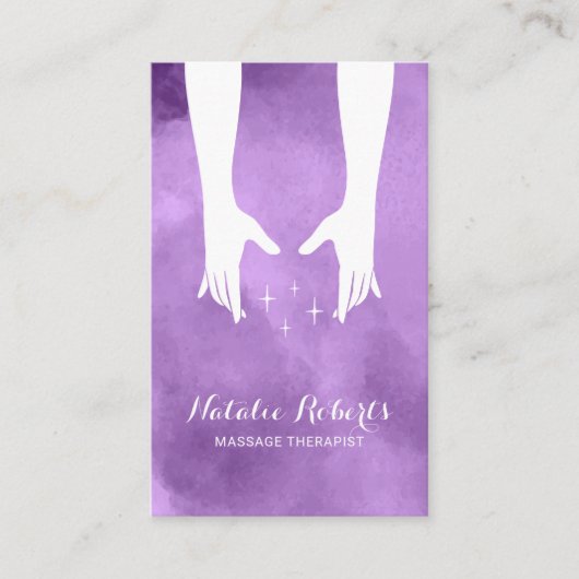 Massagetherapie Hands Spa Elegant Paars Visitekaartje (Voorkant)
