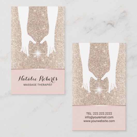 Massagetherapie Hands Spa Gold Glitter Visitekaartje (Voorkant / Achterkant)