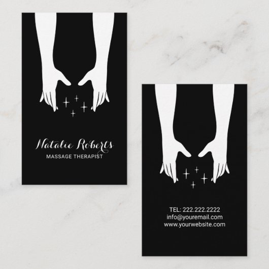 Massagetherapie Hands Wellness Plain Black Visitekaartje (Voorkant / Achterkant)
