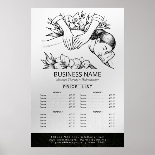 Massagetherapie Healing Hand Energy Spa Prijslijst Poster (Voorkant)