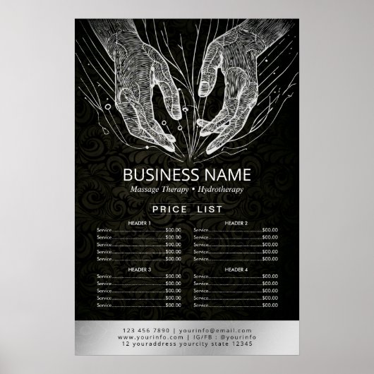 Massagetherapie Healing Hand Energy Spa Prijslijst Poster (Voorkant)
