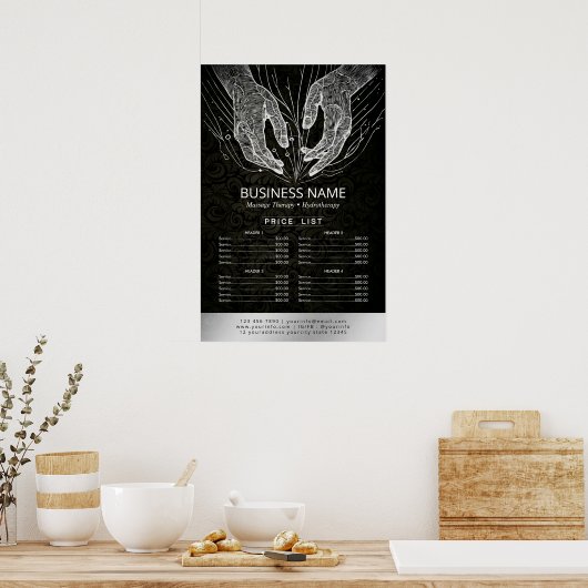 Massagetherapie Healing Hand Energy Spa Prijslijst Poster (Keuken)