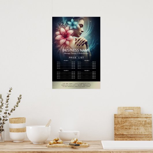 Massagetherapie Healing Hand Energy Spa Prijslijst Poster (Keuken)
