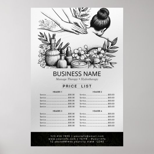 Massagetherapie Healing Hand Energy Spa Prijslijst Poster (Voorkant)