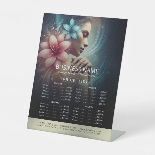 Massagetherapie Healing Hand Energy Spa Prijslijst Reclamebord Met Voetstuk (Voorkant)