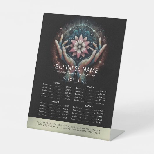 Massagetherapie Healing Hand Energy Spa Prijslijst Reclamebord Met Voetstuk (Voorkant)