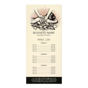Massagetherapie Healing Hand Energy Spa Prijslijst Reclamekaart