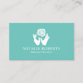 Massagetherapie Healing Handen & Flower Blauwgroen Visitekaartje (Voorkant)