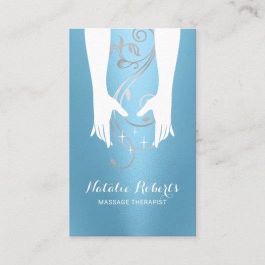Massagetherapie Healing Handen Spa Modern Blauw Visitekaartje (Voorkant)
