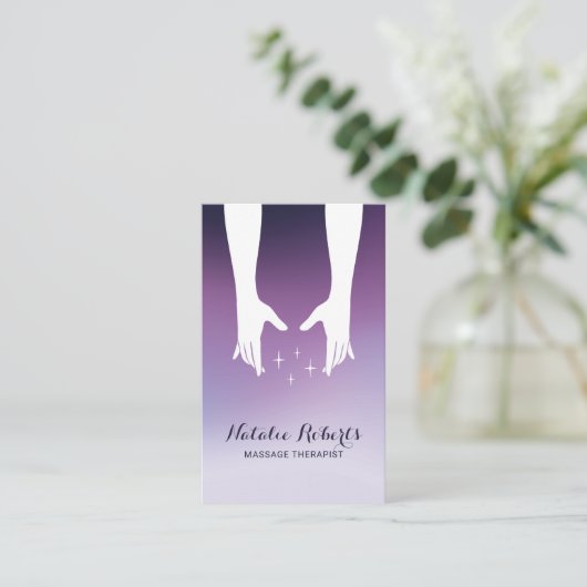 Massagetherapie Healing Handen Spa Paarse Ombre Visitekaartje (Staand voorkant)