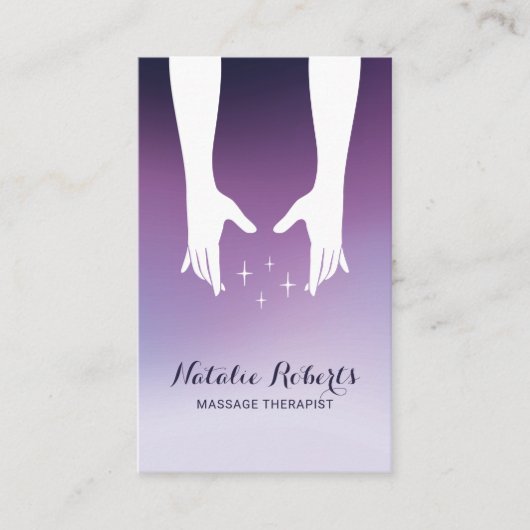 Massagetherapie Healing Handen Spa Paarse Ombre Visitekaartje (Voorkant)