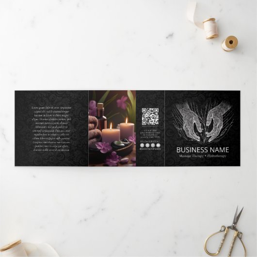 Massagetherapie Healing Hands Energy Spa Trifold Drieluik Kaart (Buitenkant)