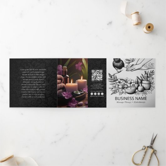 Massagetherapie Healing Hands Energy Spa Trifold Drieluik Kaart (Buitenkant)