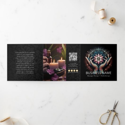 Massagetherapie Healing Hands Energy Spa Trifold Drieluik Kaart (Buitenkant)