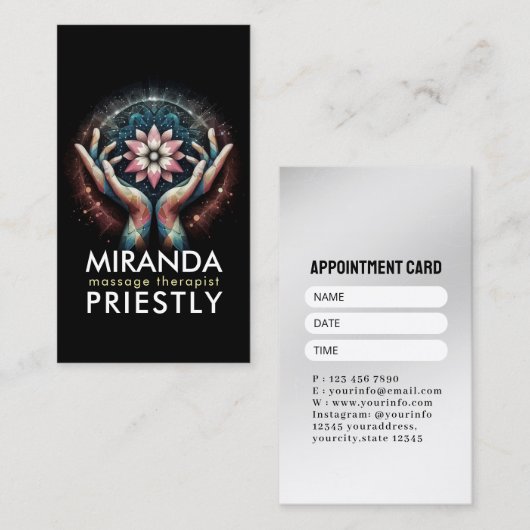 Massagetherapie Healing Hands Energy Spa Wellness Afsprakenkaartje (Voorkant / Achterkant)