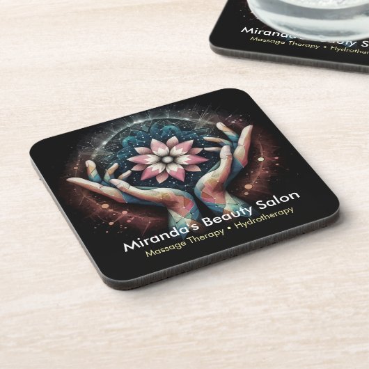 Massagetherapie Healing Hands Energy Spa Wellness Bier Onderzetter (Linkerzijde)
