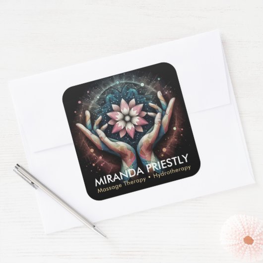 Massagetherapie Healing Hands Energy Spa Wellness Vierkante Sticker (Envelop)