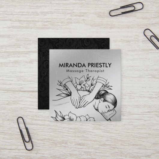 Massagetherapie Healing Hands Energy Spa Wellness Vierkante Visitekaartje (Voorkant / Achterkant in situ)